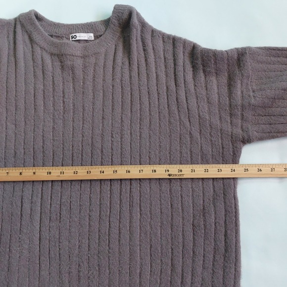 Womens Sweater XXL Brown Ribbed Nylon Acrylic Fuzzy Knit So Brand Crew Neck - Picture 4 of 7